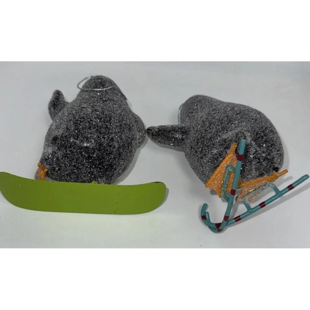 Christmas/Winter Skiing Penguin All glittered up 4 1/2 inches  Ornaments Ceramic